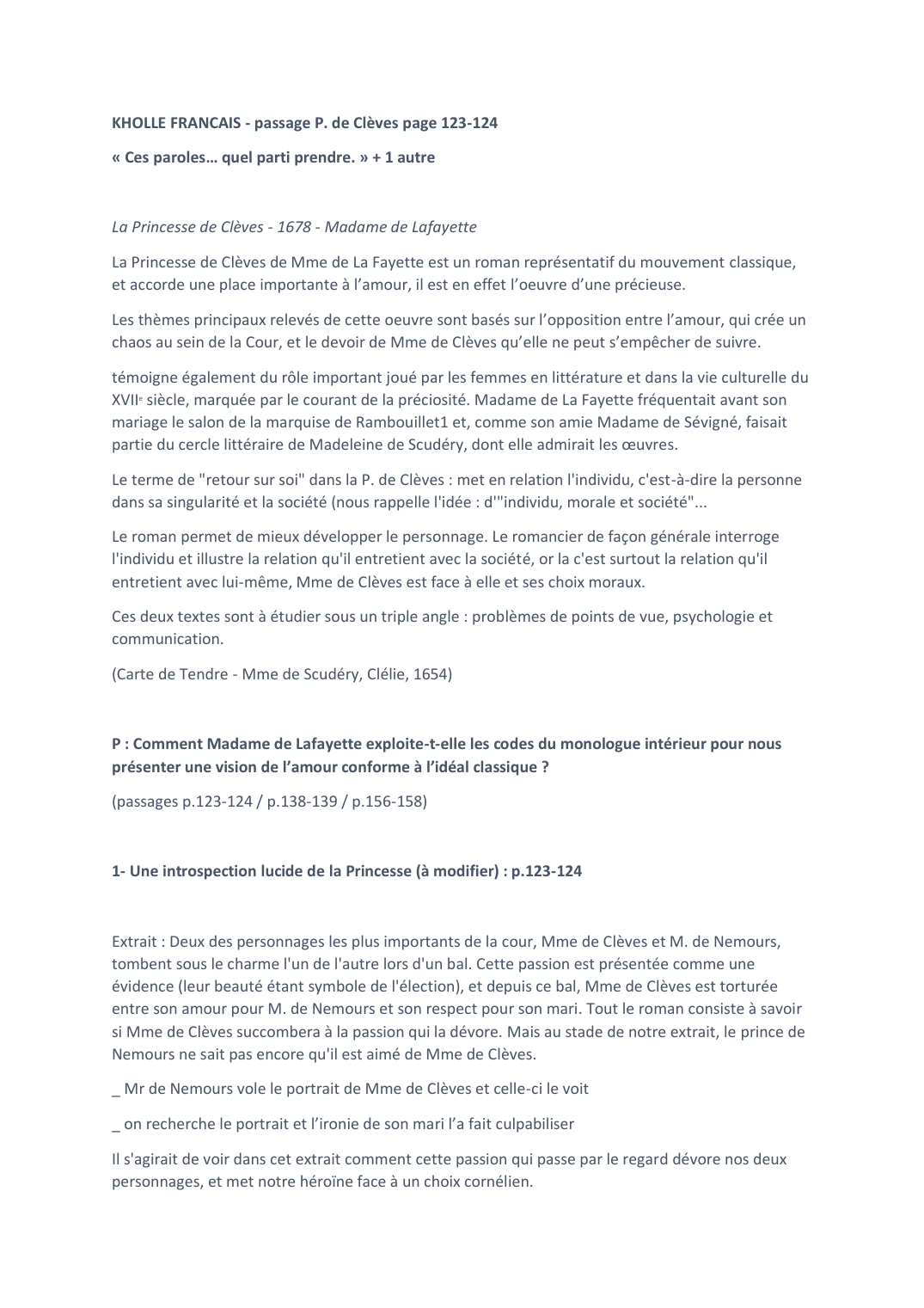 Prévisualisation du document Cours sur l'extrait page 123-124 de la Princesse de Clèves