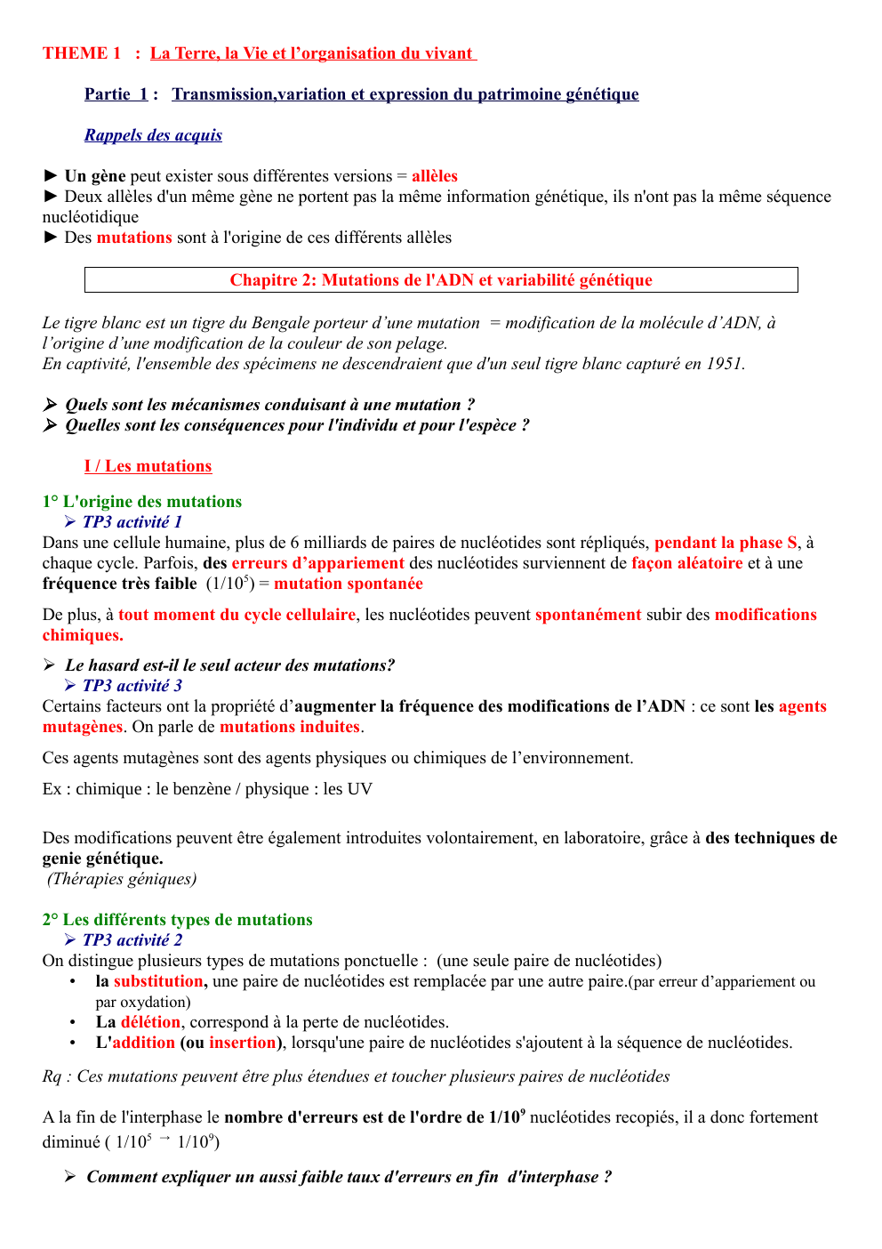 Prévisualisation du document cours sur mutations de l'ADN et variabilité génétique