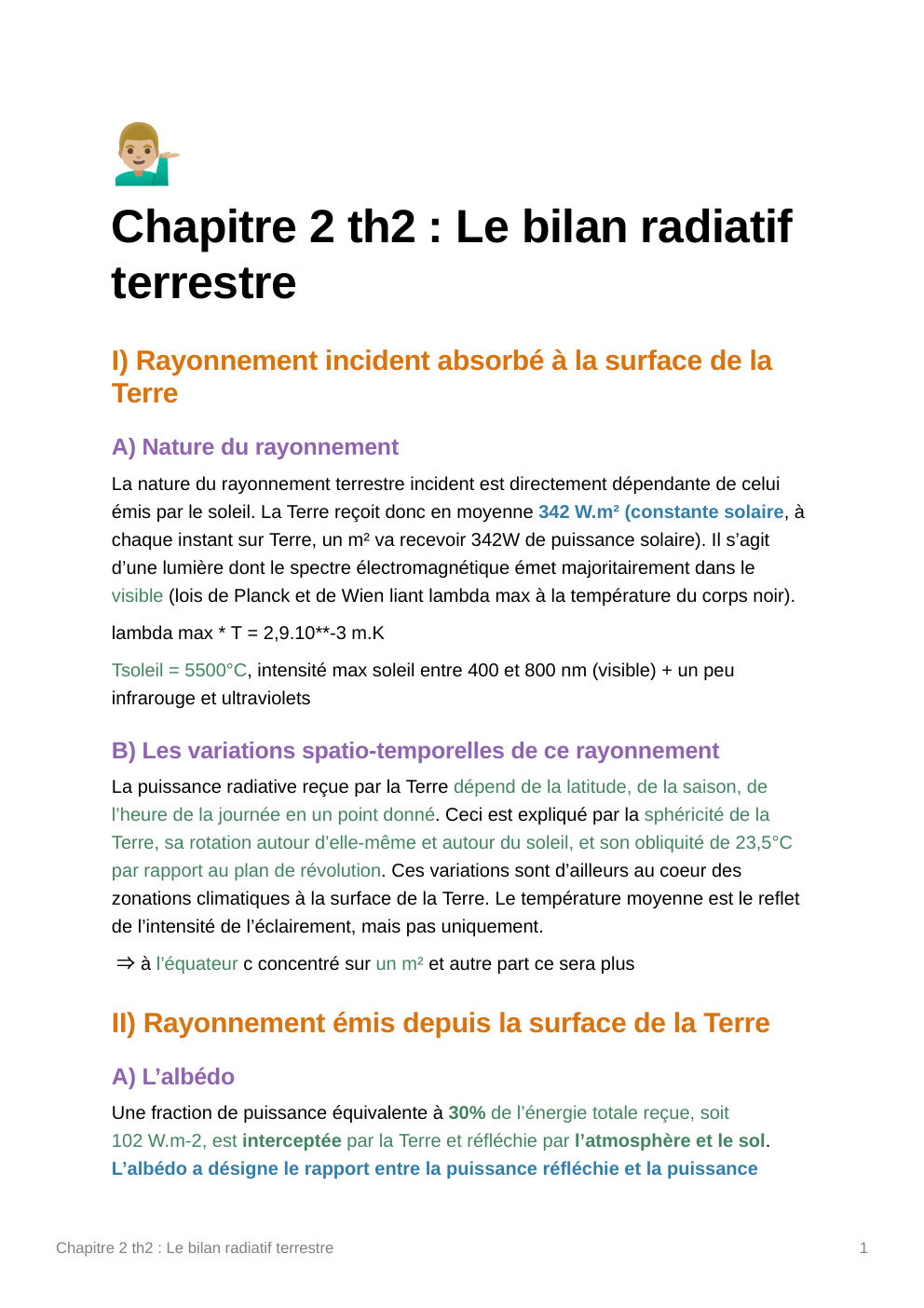 Prévisualisation du document Cours SVT 1ere chapitre 2 thème 2: Chapitre 2 th2 : Le bilan radiatif terrestre