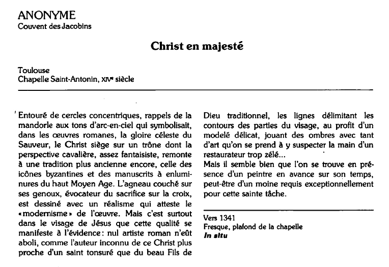 Prévisualisation du document Couvent des Jacobins:Christ en majesté (analyse du tableau).