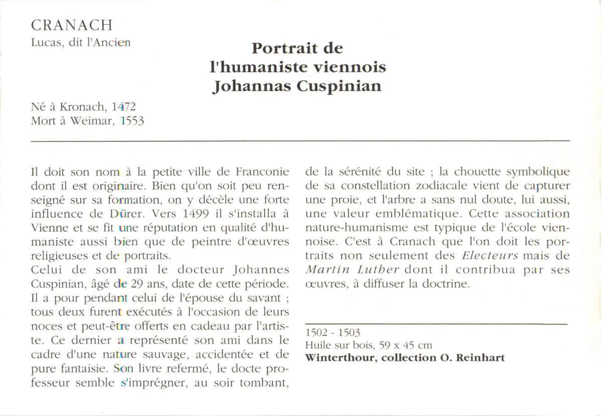 Prévisualisation du document CRANACH Lucas, dit l'Ancien : Portrait de l'humaniste viennois Johannas Cuspinian