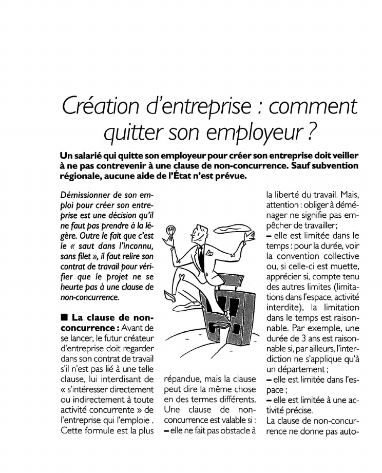 Prévisualisation du document Création d'entreprise : commentquitter son employeur ?
