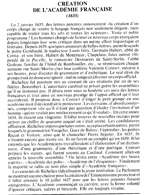 Prévisualisation du document CRÉATIONDE L'ACADÉMIE FRANÇAISE (histoire).