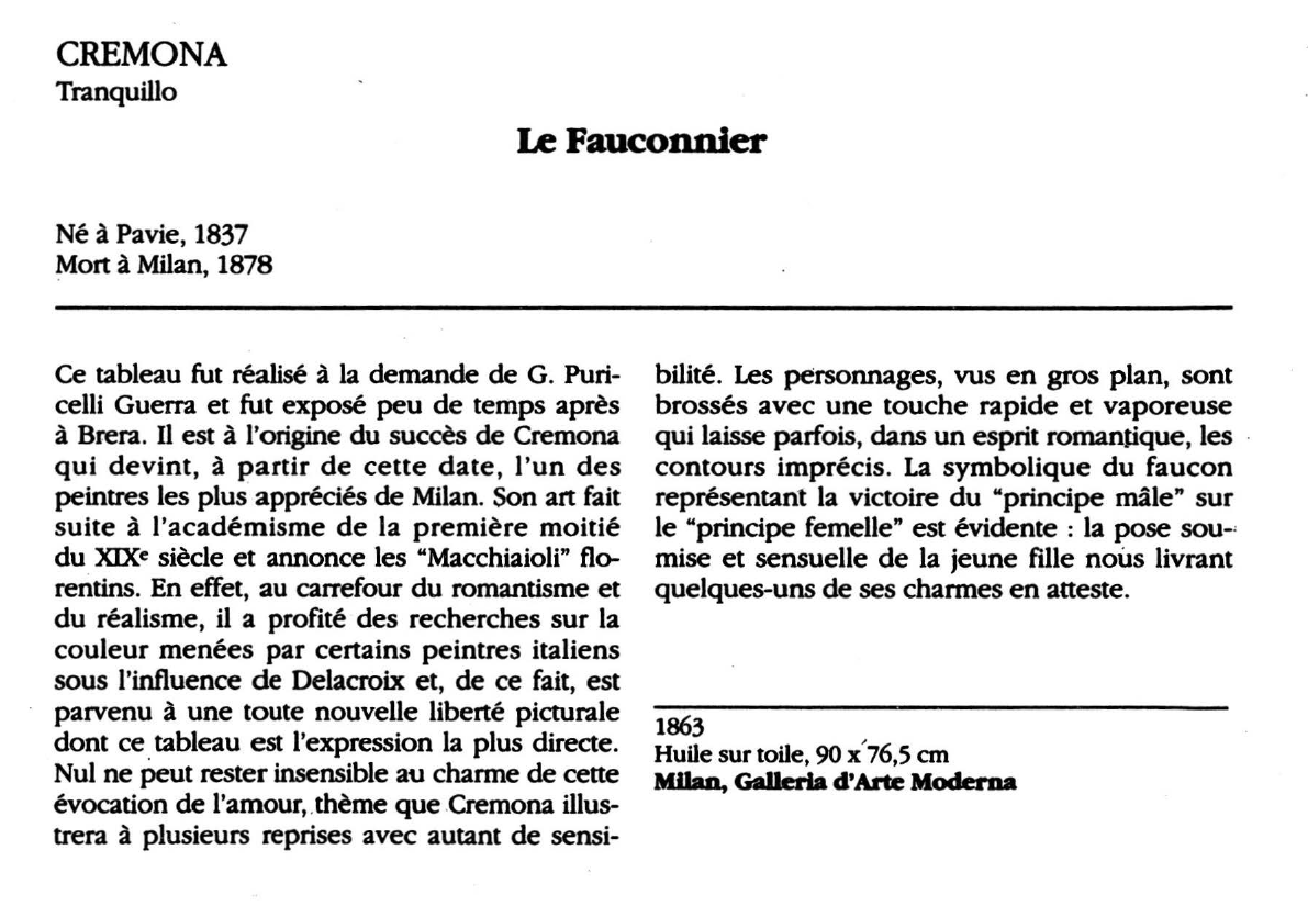 Prévisualisation du document CREMONA Tranquillo : Le Fauconnier