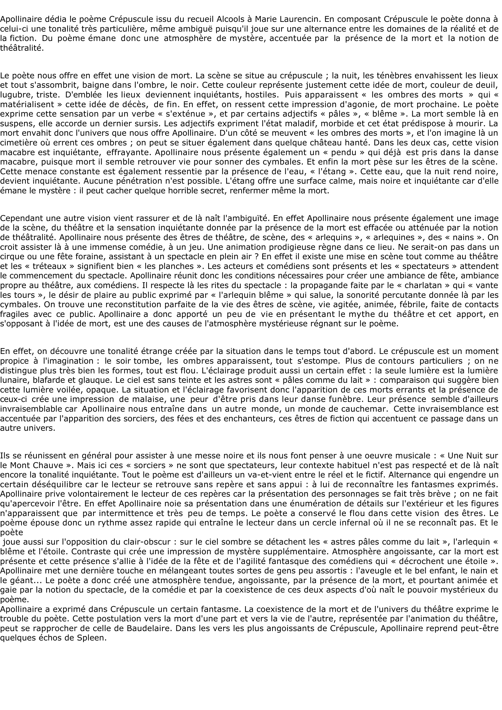 Prévisualisation du document Crépuscule - Apollinaire, Alcools
