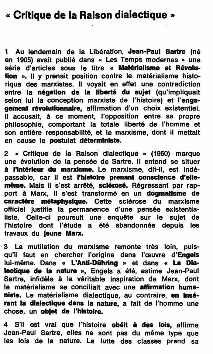 Prévisualisation du document CRITIQUE DE LA RAISON DIALECTIQUE,  1960.  Jean-Paul Sartre (exposé de l’oeuvre)