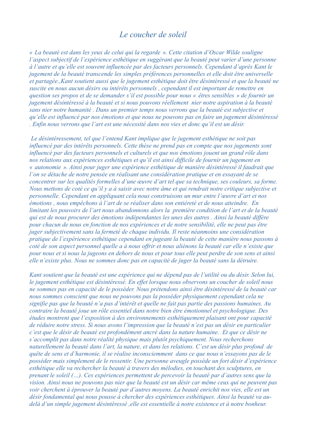 Prévisualisation du document Critique de l'art Le coucher de soleil « La beauté est dans les yeux de celui qui la regarde »