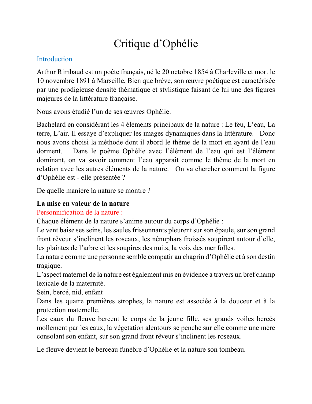 Prévisualisation du document Critique d'Ophélie de Rimbaud