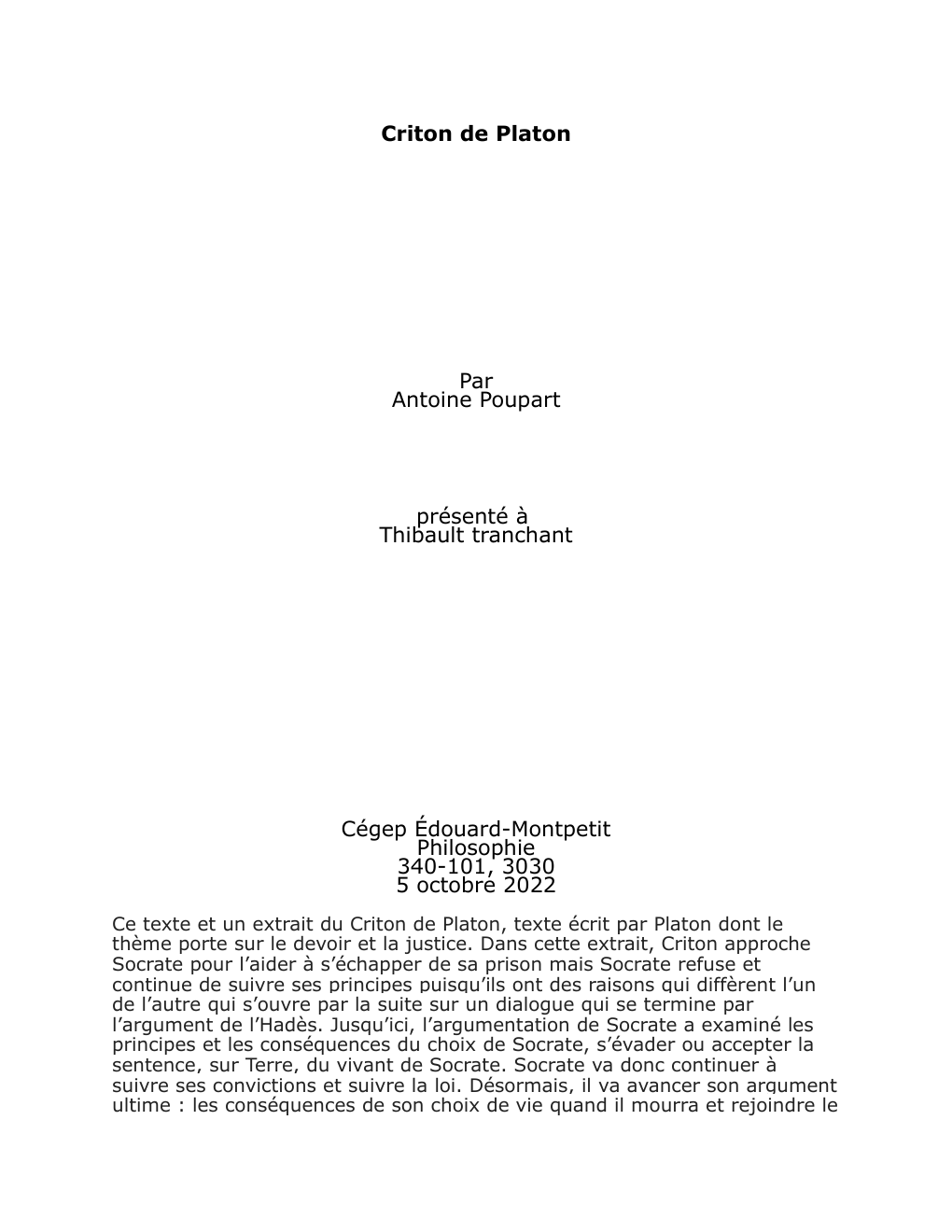 Prévisualisation du document Criton de Platon: analyse de texte