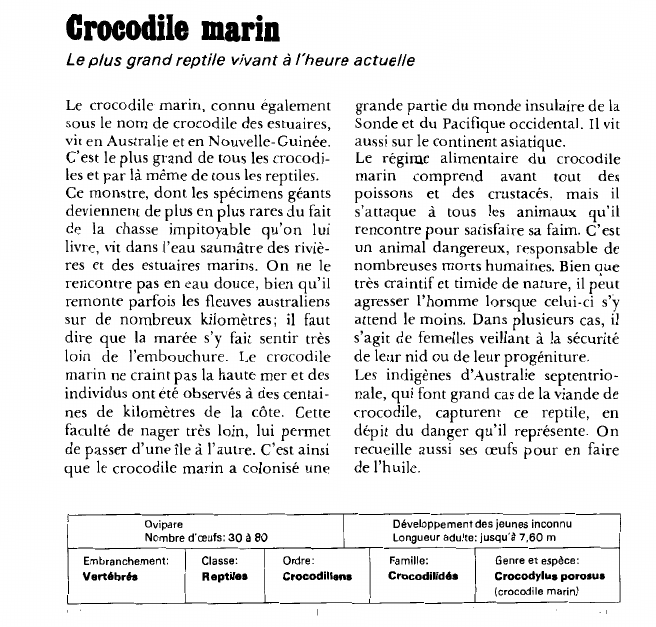 Prévisualisation du document Crocodile marin:Le plus grand reptile vivant à l'heure actuelle.