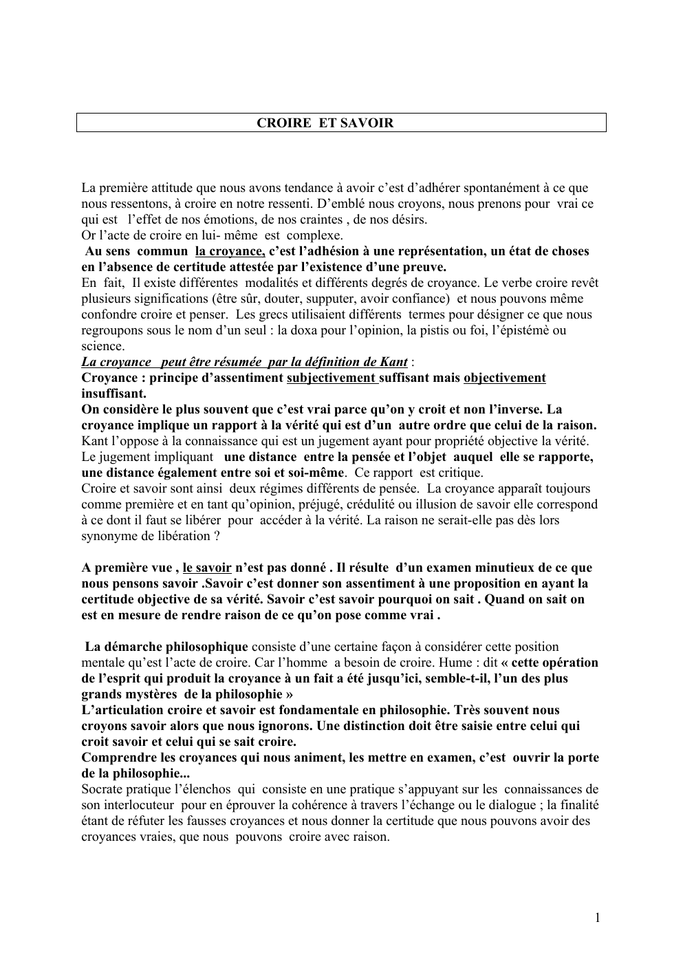 Prévisualisation du document CROIRE ET SAVOIR (cours)