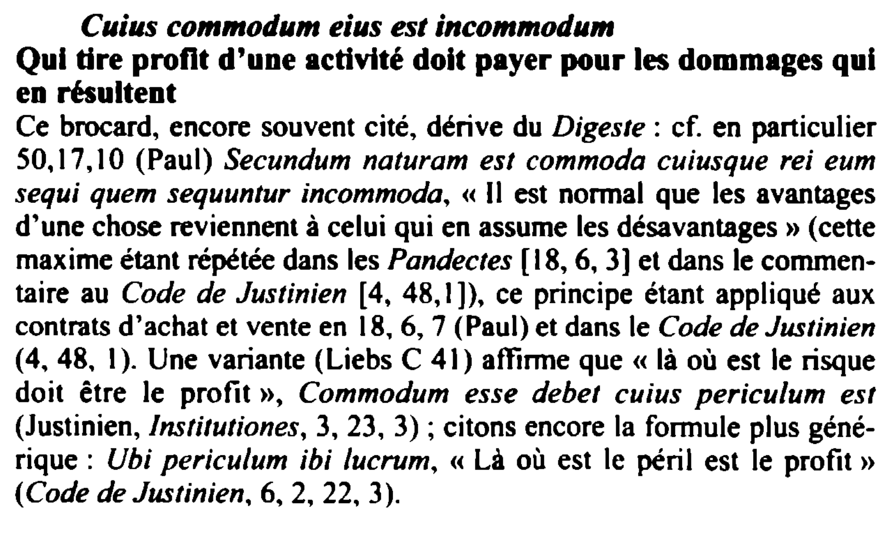 Prévisualisation du document Cuius commodum eius est incommodum