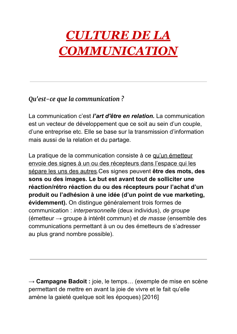 Prévisualisation du document Culture de la communication