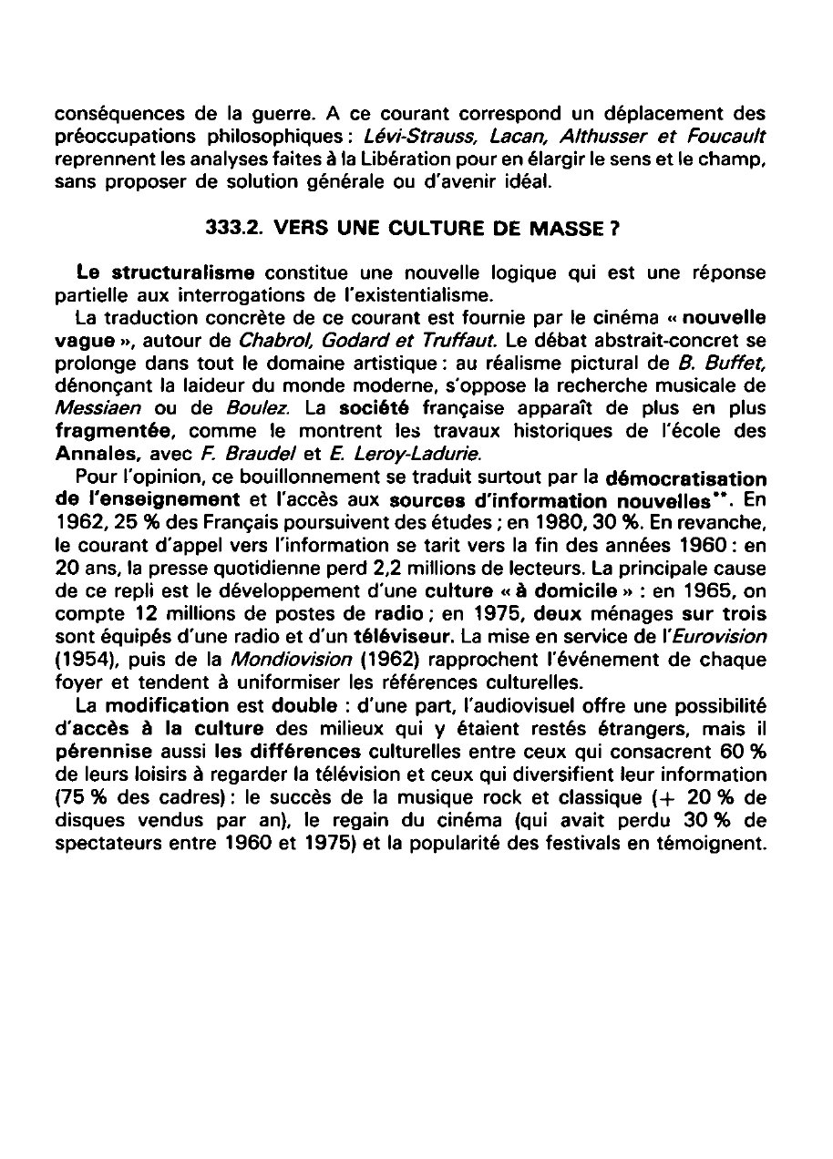 Prévisualisation du document CULTURE ET CIVILISATION FRANÇAISES DEPUIS 1945 - Histoire