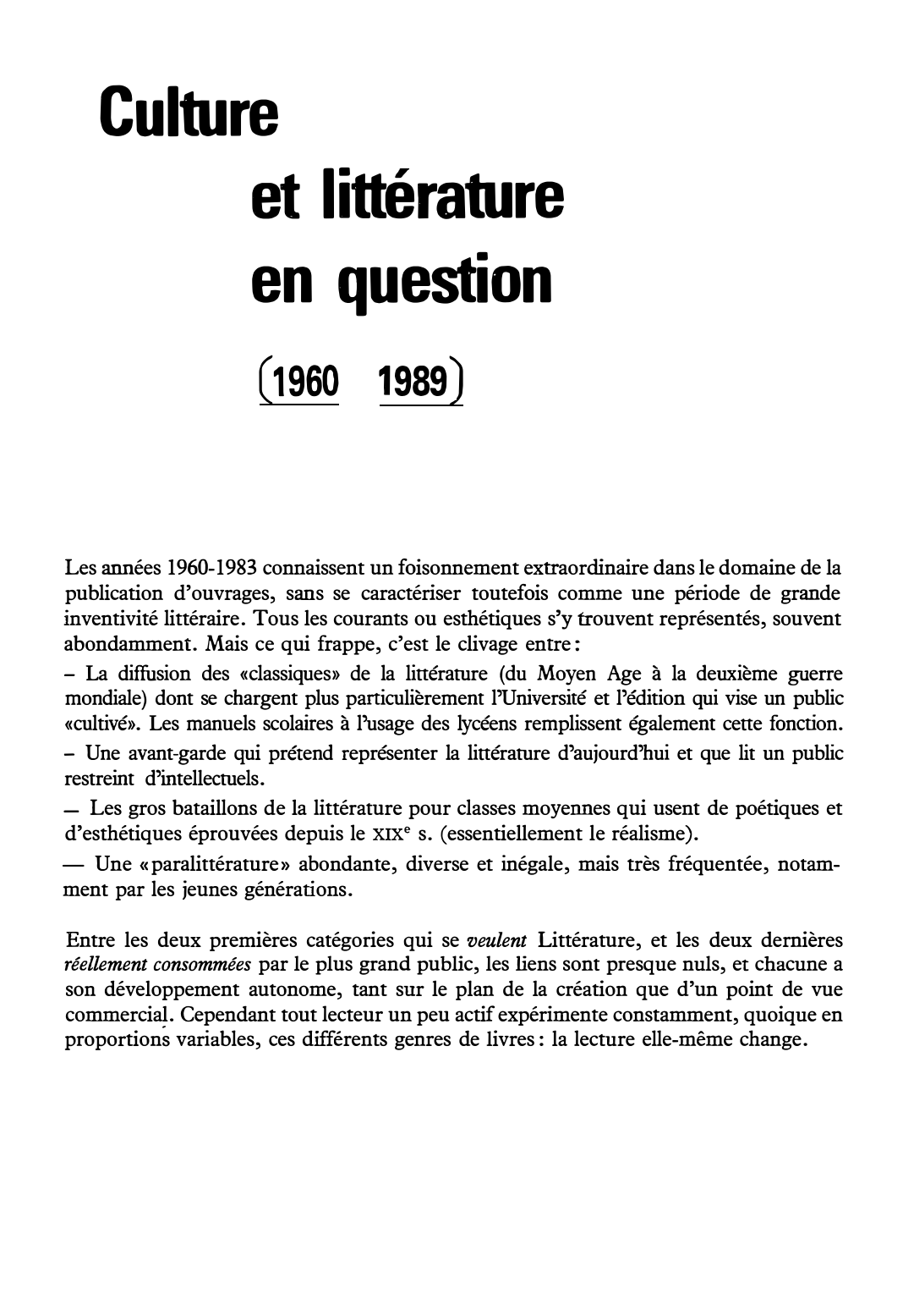 Prévisualisation du document Culture et littérature en question (1960 1989)