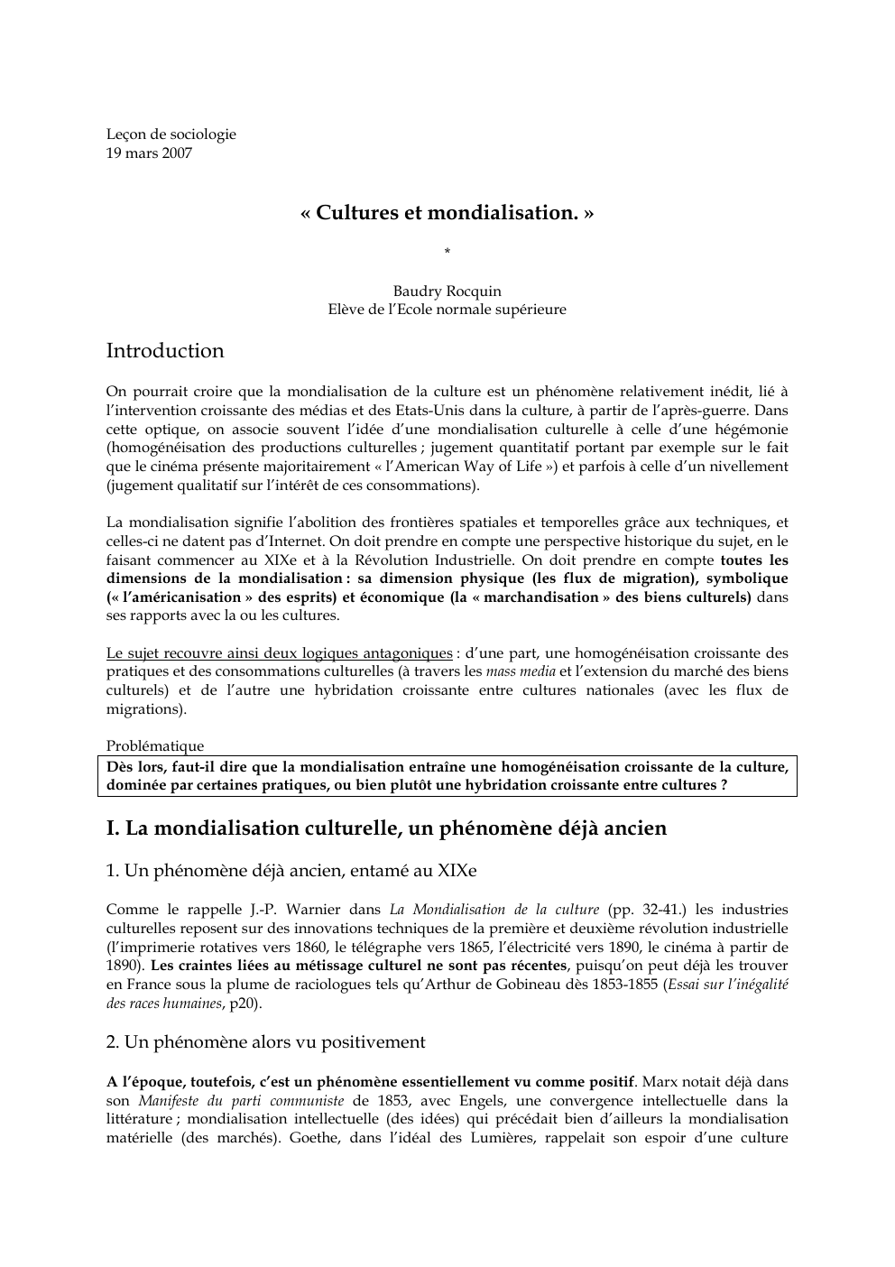 Prévisualisation du document Culture et mondialisation