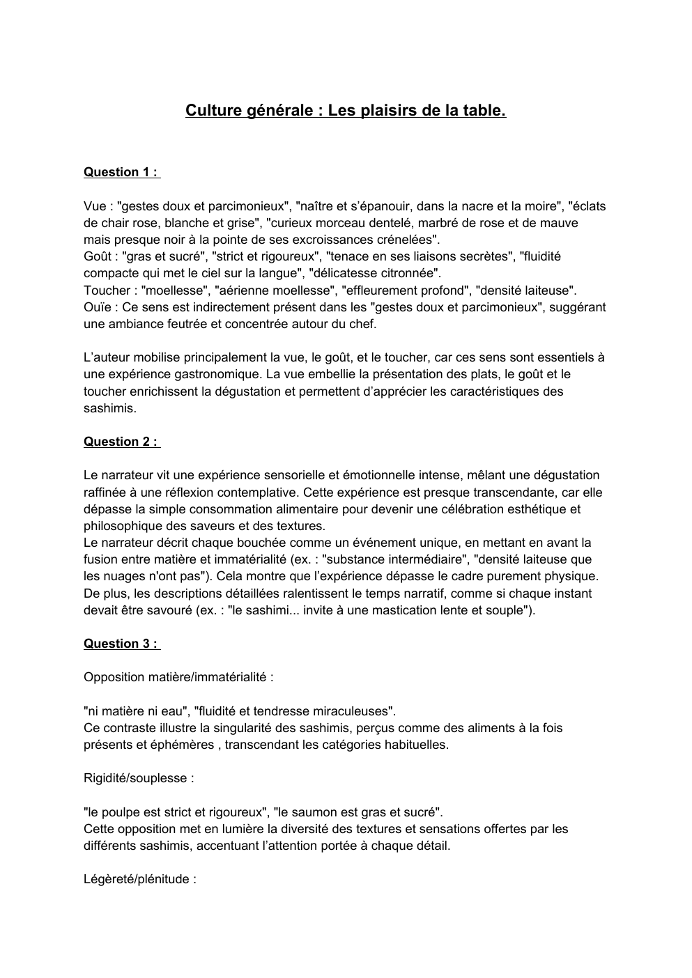 Prévisualisation du document Culture générale : Les plaisirs de la table.