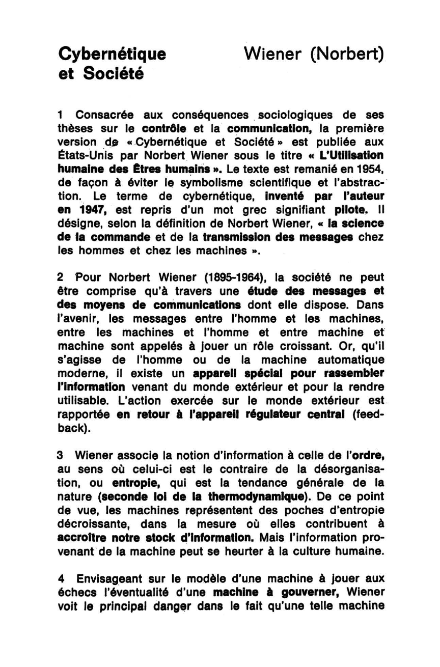 Prévisualisation du document CYBERNÉTIQUE ET SOCIÉTÉ. L’Usage humain des êtres humains, Norbert Wiener (exposé de l’oeuvre)