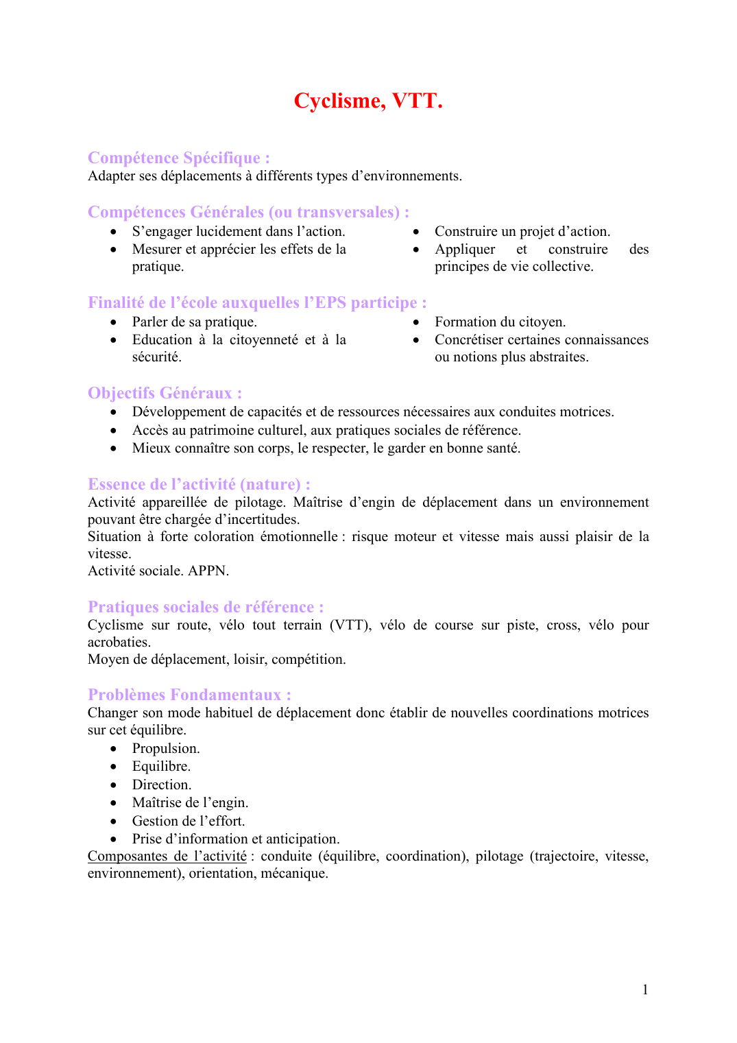 Prévisualisation du document Cyclisme, VTT.