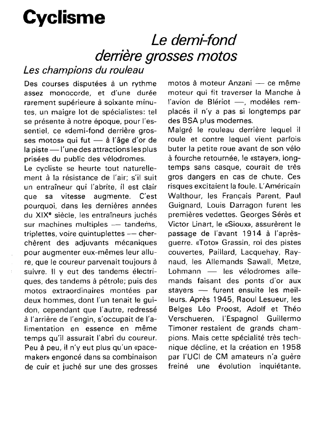 Prévisualisation du document Cyclisme:Le demi-fond (sport).