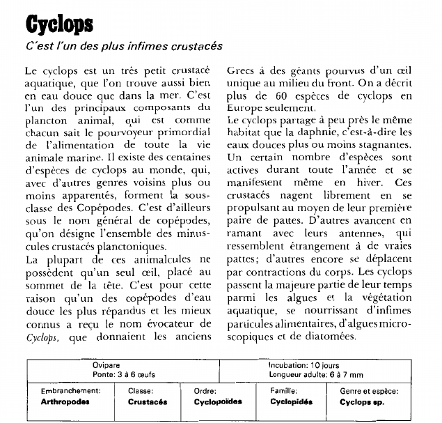 Prévisualisation du document Cyclops:C'est l'un des plus infimes crustacés.