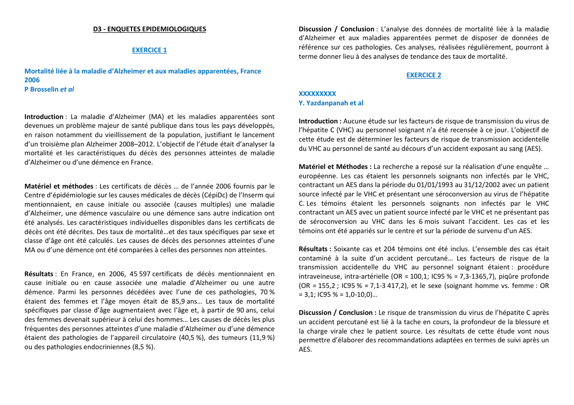 Prévisualisation du document D3 - ENQUETES EPIDEMIOLOGIQUESEXERCICE 1Mortalité liée à la maladie d'Alzheimer