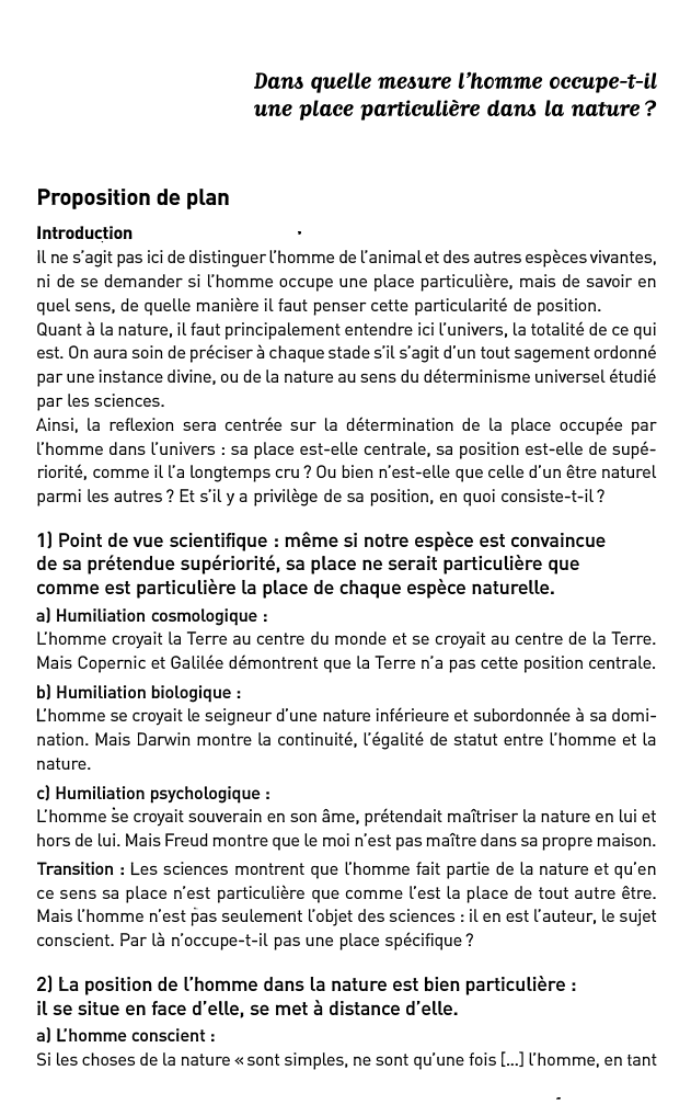 Prévisualisation du document Dam queLLe me&ure L'homme occupe-t-iL
une place particulière dam La nature?
Proposition de plan
lntroduc_tion
Il ne s'agit pas ici...