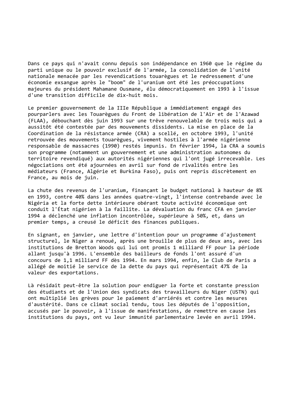Prévisualisation du document Dans ce pays qui n'avait connu depuis son indépendance en 1960 que le régime du
parti unique ou le pouvoir...