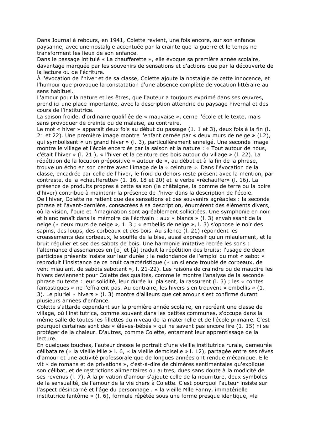 Prévisualisation du document Dans Journal à rebours, en 1941, Colette revient, une fois encore, sur son enfance
paysanne, avec une nostalgie accentuée par...