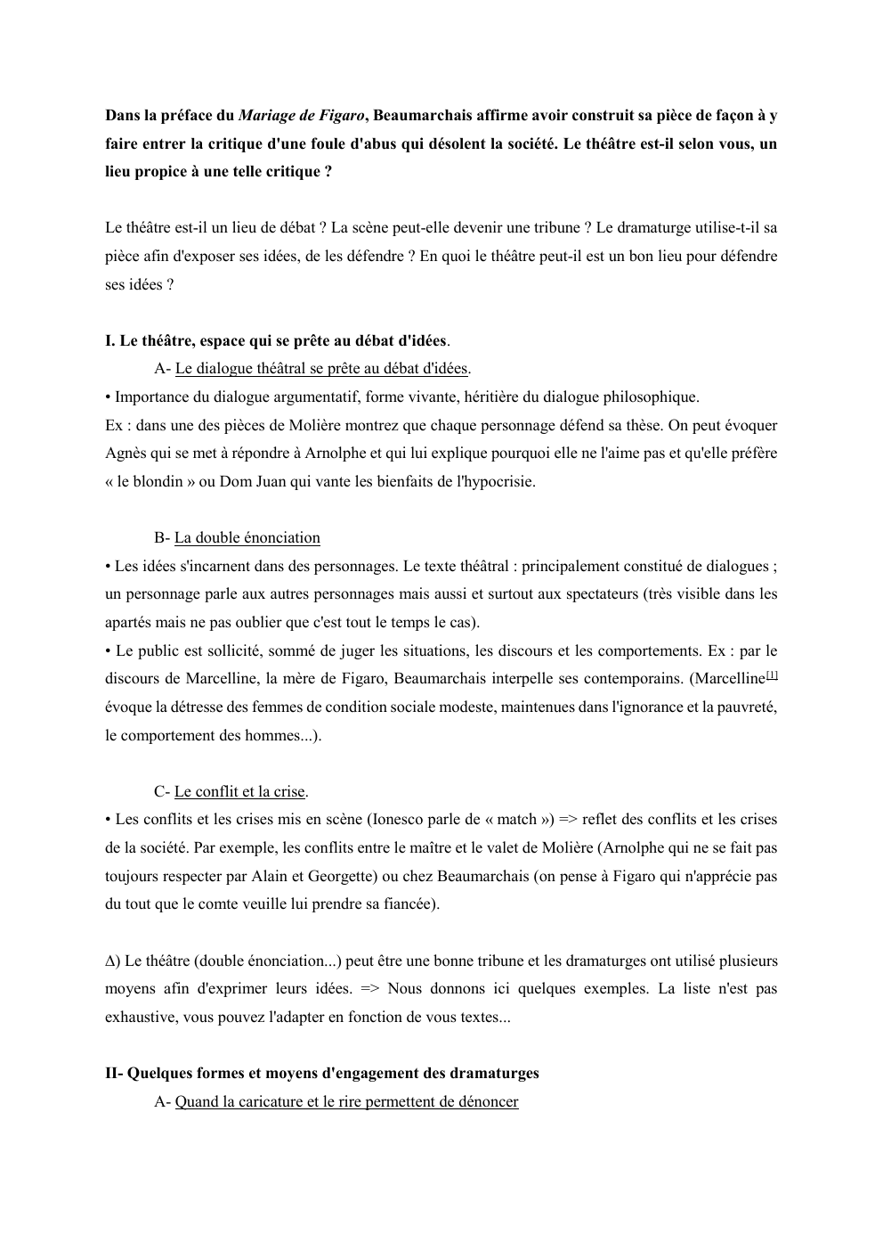 Prévisualisation du document Dans la préface du Mariage de Figaro, Beaumarchais affirme avoir construit sa pièce de façon à y
faire entrer la...