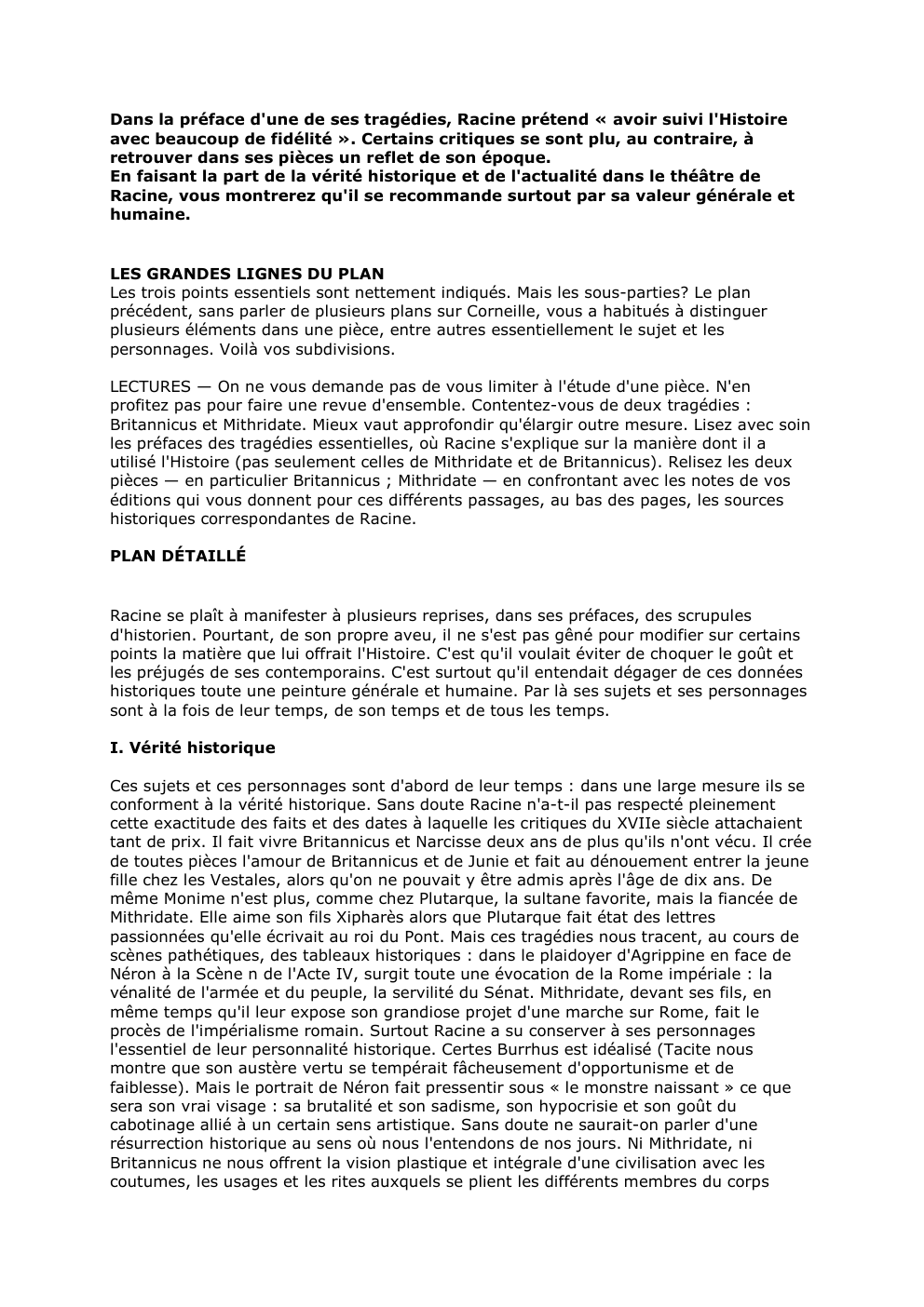 Prévisualisation du document Dans la préface d'une de ses tragédies, Racine prétend « avoir suivi l'Histoire
avec beaucoup de fidélité ». Certains critiques...