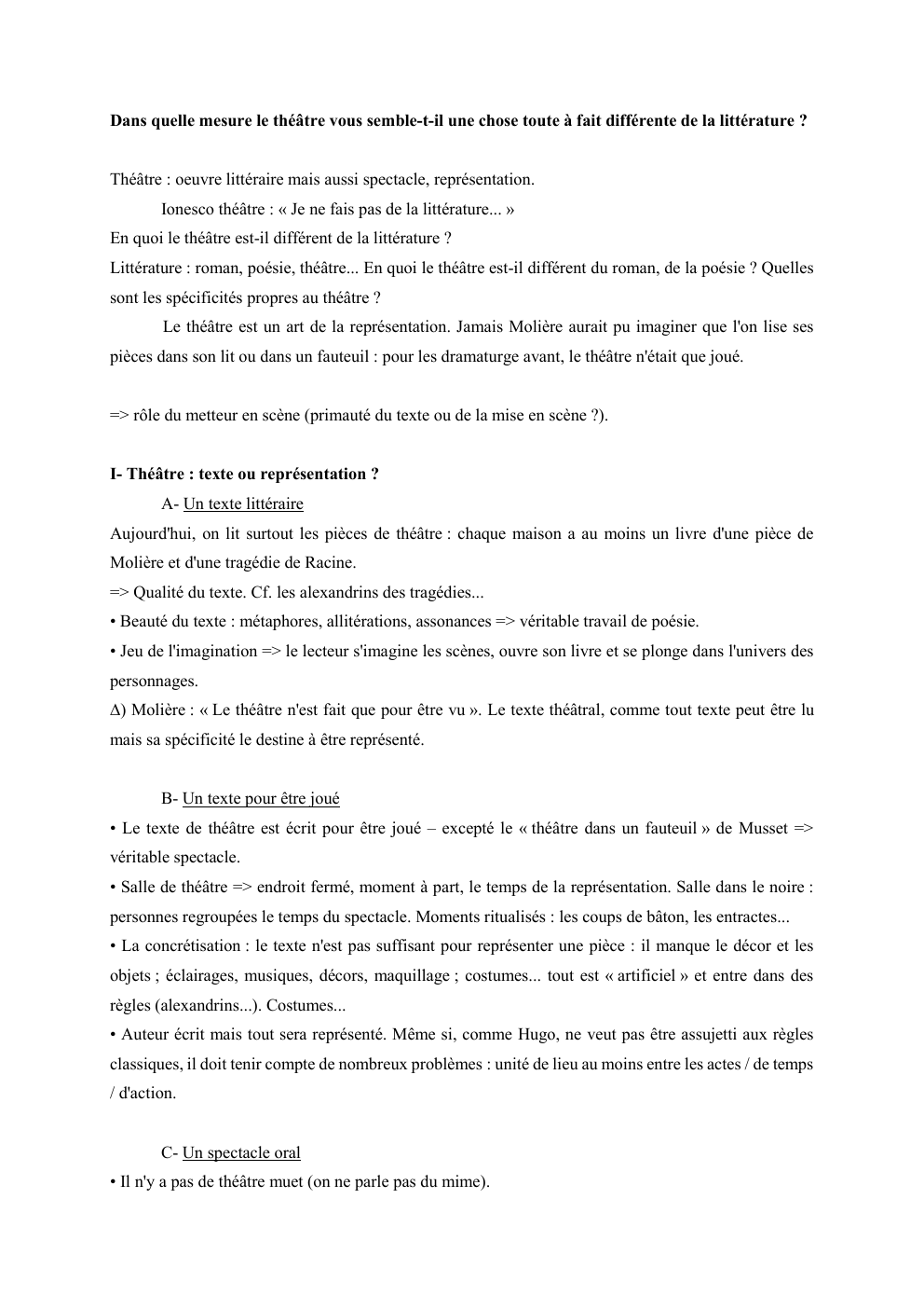 Prévisualisation du document Dans quelle mesure le théâtre vous semble-t-il une chose toute à fait différente de la littérature ?

Théâtre : oeuvre...