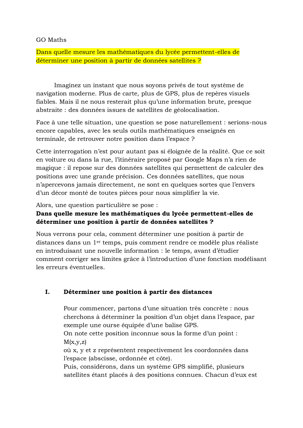 Prévisualisation du document dans quelle mesure les maths du lycée permettent elles de déterminer une position à partir de données satellites?
