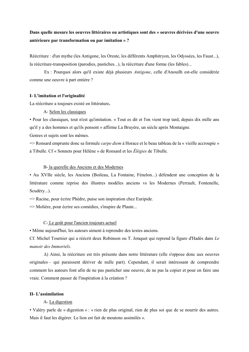 Prévisualisation du document Dans quelle mesure les oeuvres littéraires ou artistiques sont des « oeuvres dérivées d'une oeuvre antérieure par transformation ou par imitation » ?