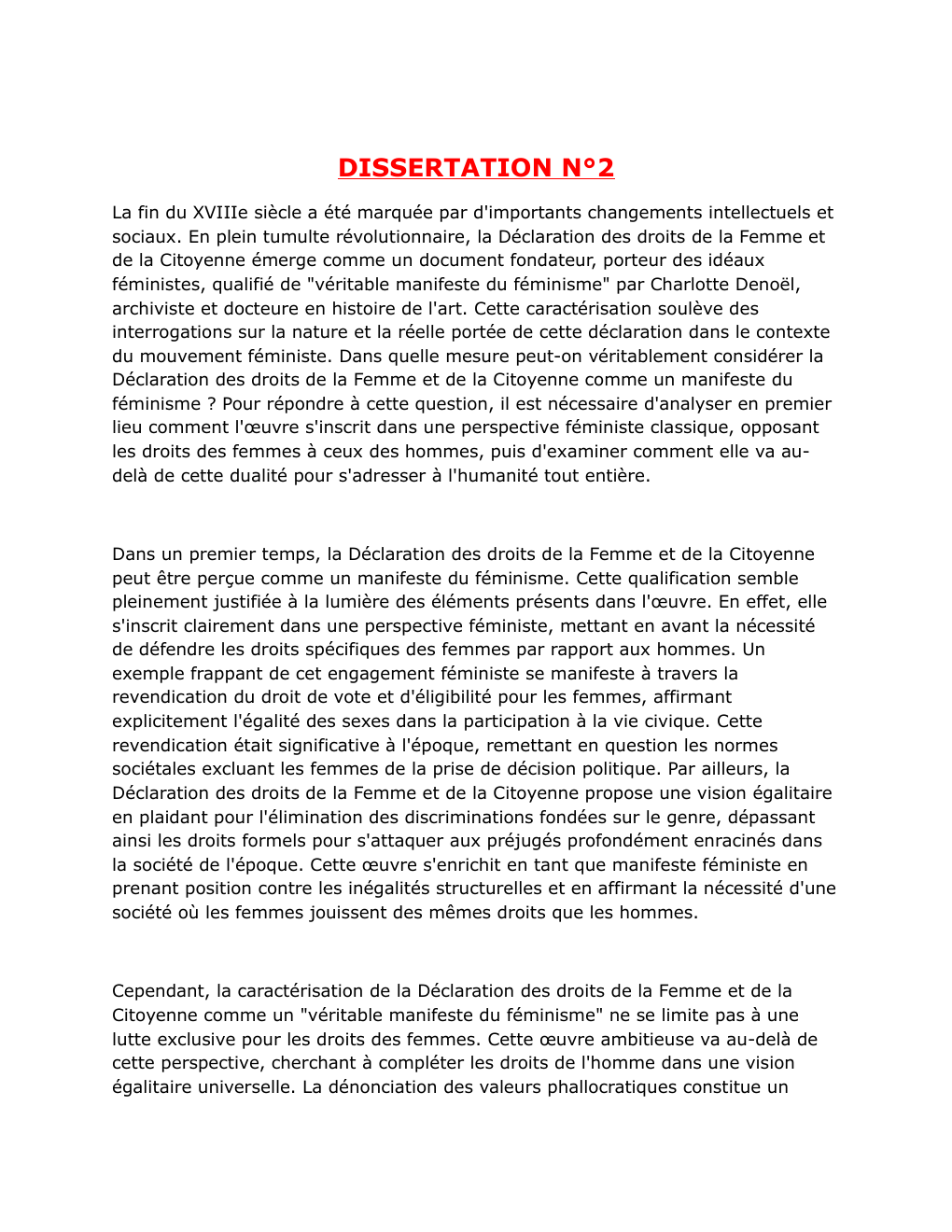 Prévisualisation du document Dans quelle mesure peut-on véritablement considérer la Déclaration des droits de la Femme et de la Citoyenne comme un manifeste du féminisme ?