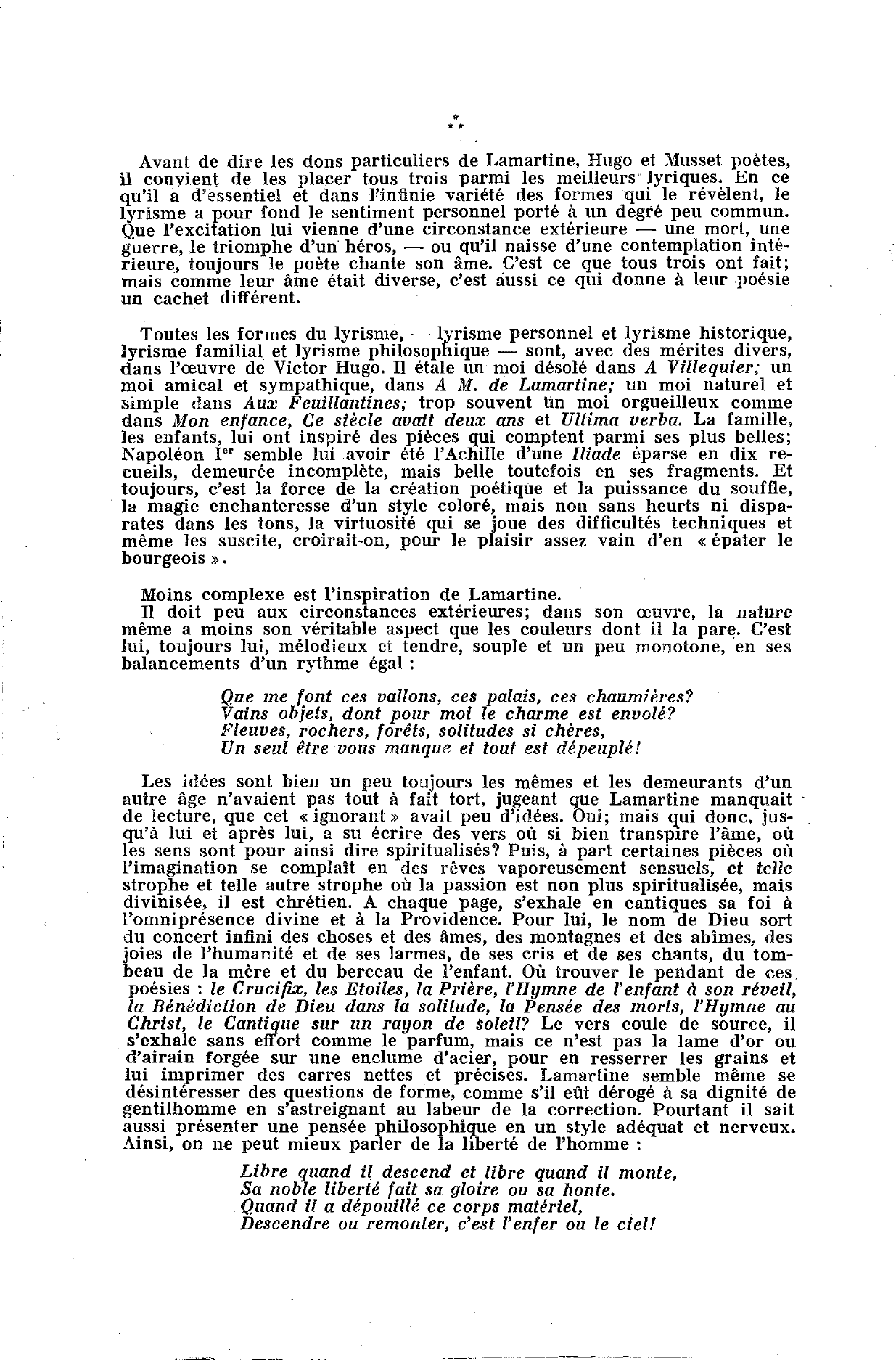 Prévisualisation du document Dans un parallèle succinct, comparer Lamartine, Victor Hugo et Alfred de Musset hommes et poètes.