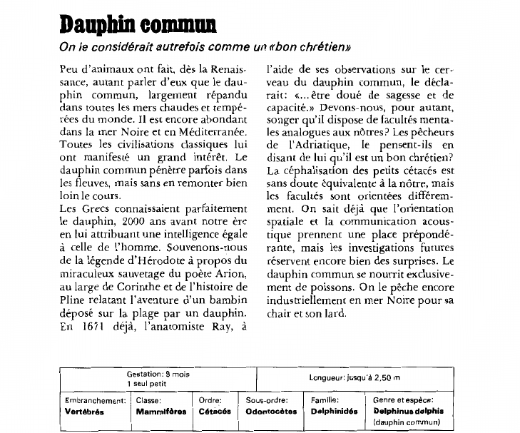 Prévisualisation du document Dauphin commun:On le considérait autrefois comme un «bon chrétien».