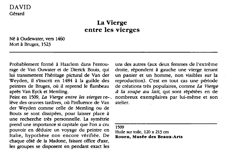 Prévisualisation du document DAVIDGérard:La Viergeentre les vierges (analyse du tableau).