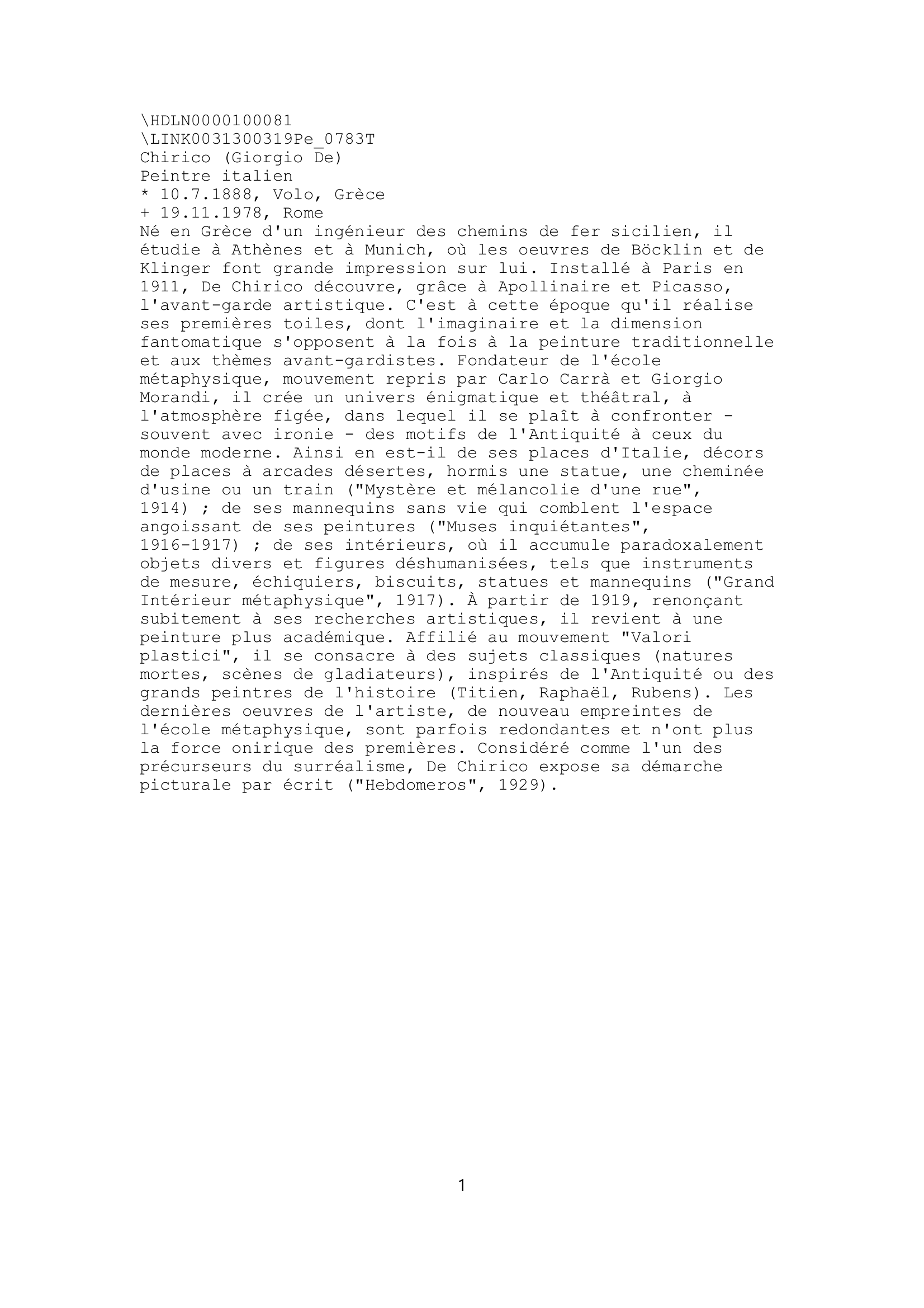 Prévisualisation du document De Chirico (Giorgio)