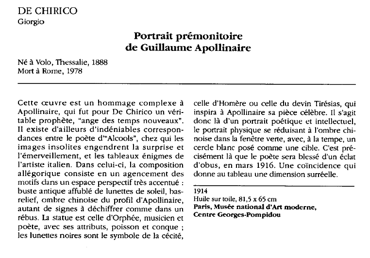 Prévisualisation du document DE CHIRICOGiorgio:Portrait prémonitoirede Guillaume Apollinaire.
