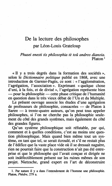 Prévisualisation du document De la lecture des philosophes par Léon-Louis Grateloup