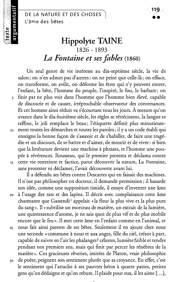 Prévisualisation du document DE LA NATURE ET DES CHOSES
L'âme des bêtes

ng.

••

Hippolyte TAINE
1826-1893

La Fontaine et ses fables (1860)...