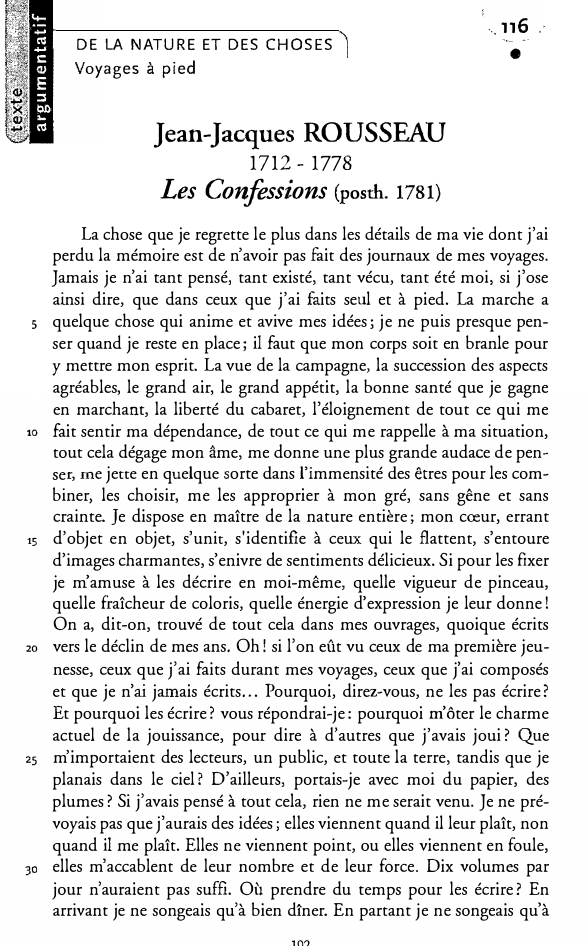 Prévisualisation du document DE LA NATURE ET DES CHOSES
Voyages à pied

' 116

•

Jean-Jacques ROUSSEAU
1712-1778

Les Confessions (posth. 1781)
La...