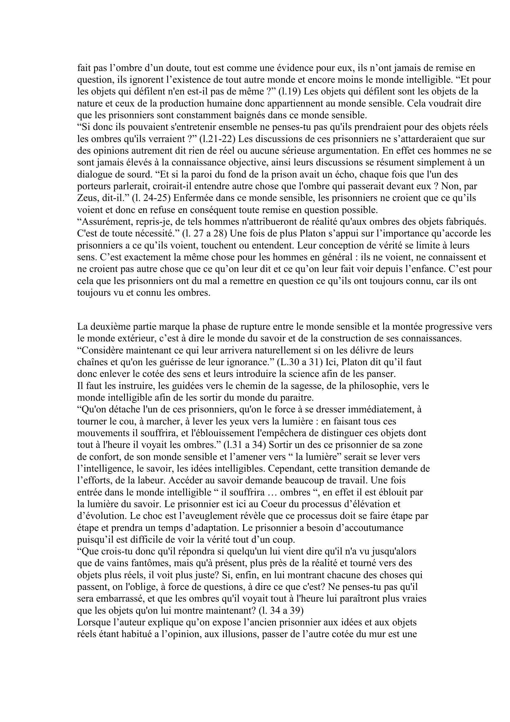 Prévisualisation du document DE L'ALLÉGORIE AU MYTHE DE LA CAVERNE: L'ILLUSION EST L'ETAT ORDINAIRE DE L'HOMME