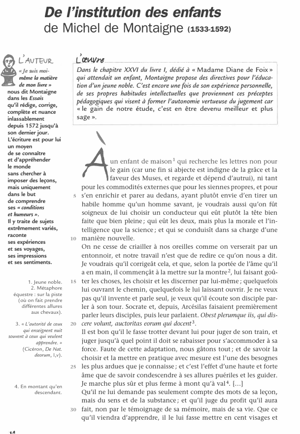 Prévisualisation du document De l'institution des enfants de Michel de Montaigne - Analyse de texte