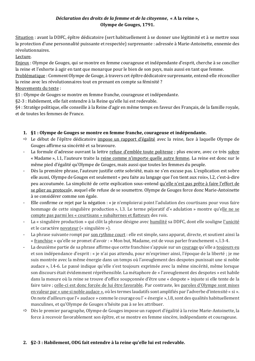 Prévisualisation du document Déclaration des droits de la femme et de la citoyenne, « A la reine », Olympe de Gouges, 1791.