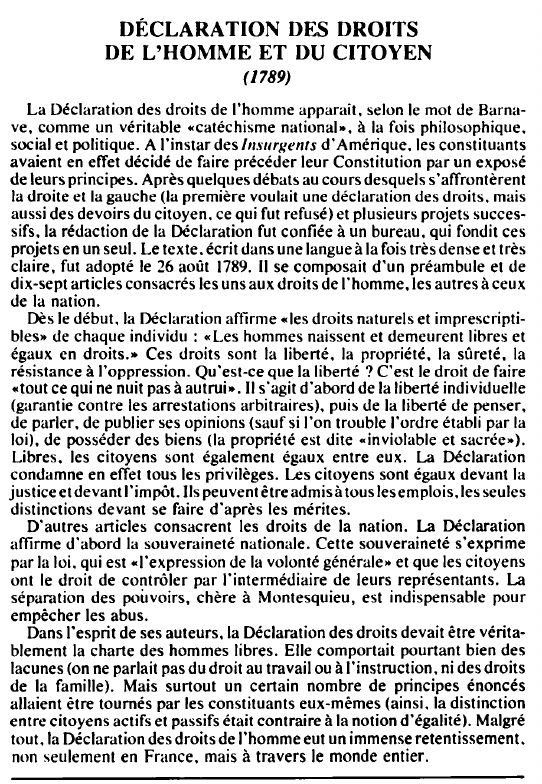 Prévisualisation du document DÉCLARATION DES DROITSDE L'HOMME ET DU CITOYEN( 1789) - HISTOIRE.