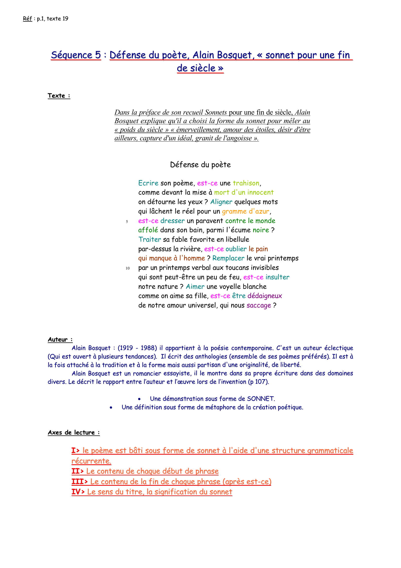Prévisualisation du document Défense du poète, Alain Bosquet, « sonnet pour une fin de siècle »