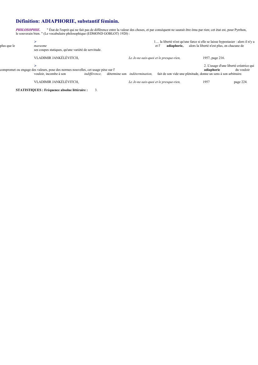 Prévisualisation du document 
	Définition: ADIAPHORIE, substantif féminin.