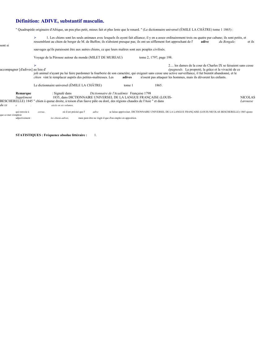 Prévisualisation du document 
	Définition: ADIVE, substantif masculin.